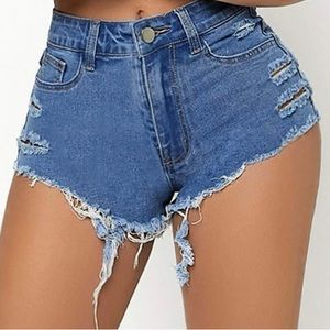 Medium Petite Ripped  Raw Hem Denim Shorts